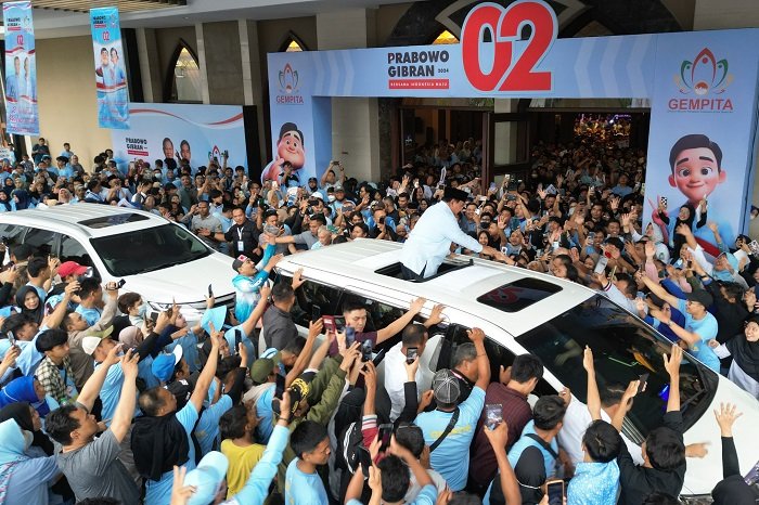 Calon presiden nomor urut dua Prabowo Subianto Menghadiri acara Deklarasi Nasional Gerakan Muslim Persatuan Indonesia Cinta Tanah Air (Gempita) di Grand Sudirman Ballroom. (Dok. Tim Media Prabowo-Gibran)
