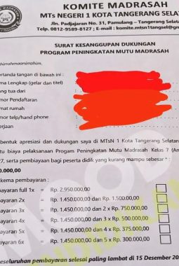 MTs Negeri di Tangsel Diduga Minta Donasi Rp2,9 Juta Kepada Wali Murid