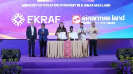 Penandatanganan MoU kerja sama pengembangan ekonomi kreatif antara Sinar Mas Land melalui PT Surya Inter Wisesa selaku BUPP KEK ETKI Banten dan Kemenekraf/Bekraf RI dalam rangkaian IN-APPS 2026.